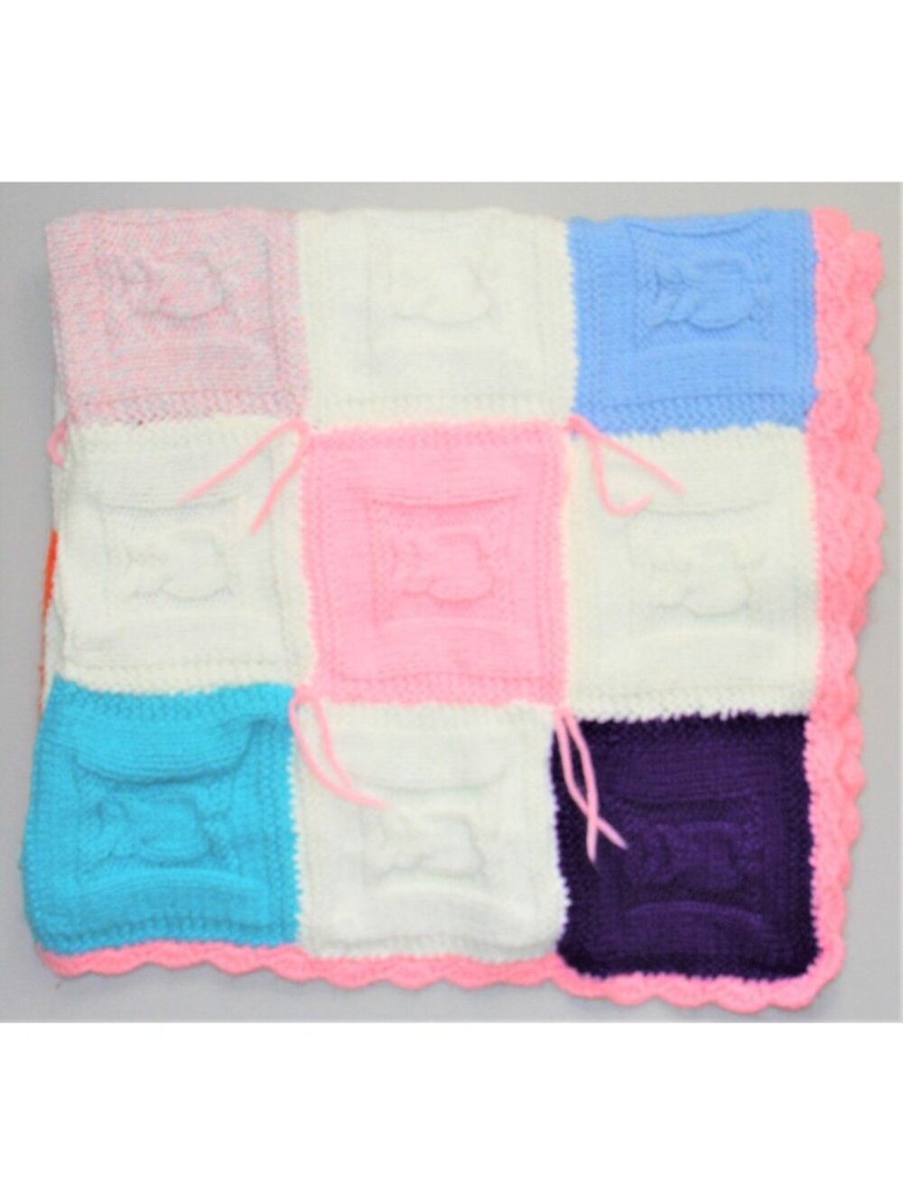 Baby Afghan/Blanket Crochet Granny Square Blue White Pink 38" x 40"